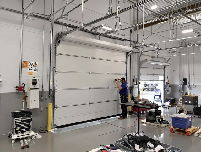 Commercial garage door repair being performed by Los Angeles Garage Door Repair expert in Los Angeles