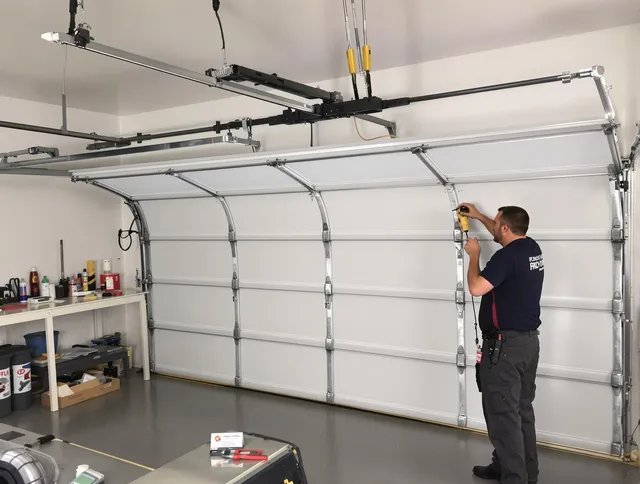 Los Angeles Garage Door Repair certified technician performing overhead door system repair in Los Angeles